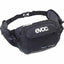 Evoc Hip Pack 3 in black, front three-quarter view showing the Evoc logo, zip pocket and padded hip belt