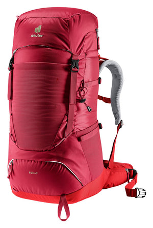 Deuter Fox 40 in Masala Cherry, red kids' trekking pack with hip fins