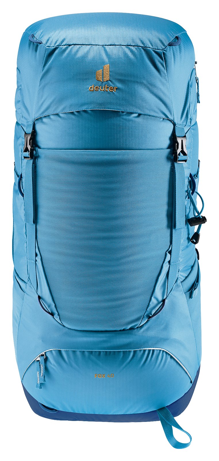 Deuter Fox 40 in Wave Nightblue, straight-on front view with lid and front pocket