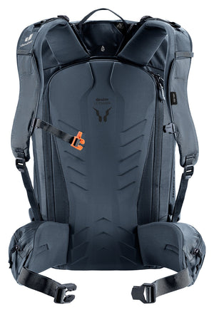 Back of the Deuter Freerider 24 showing the LiteSnow back panel and hip fins