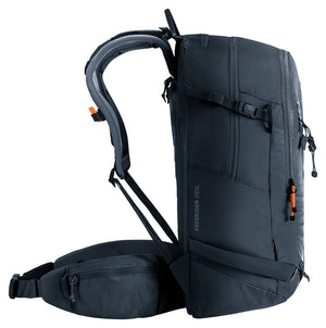 Side profile of the Deuter Freerider 28 SL showing the slim body and padded hip fin