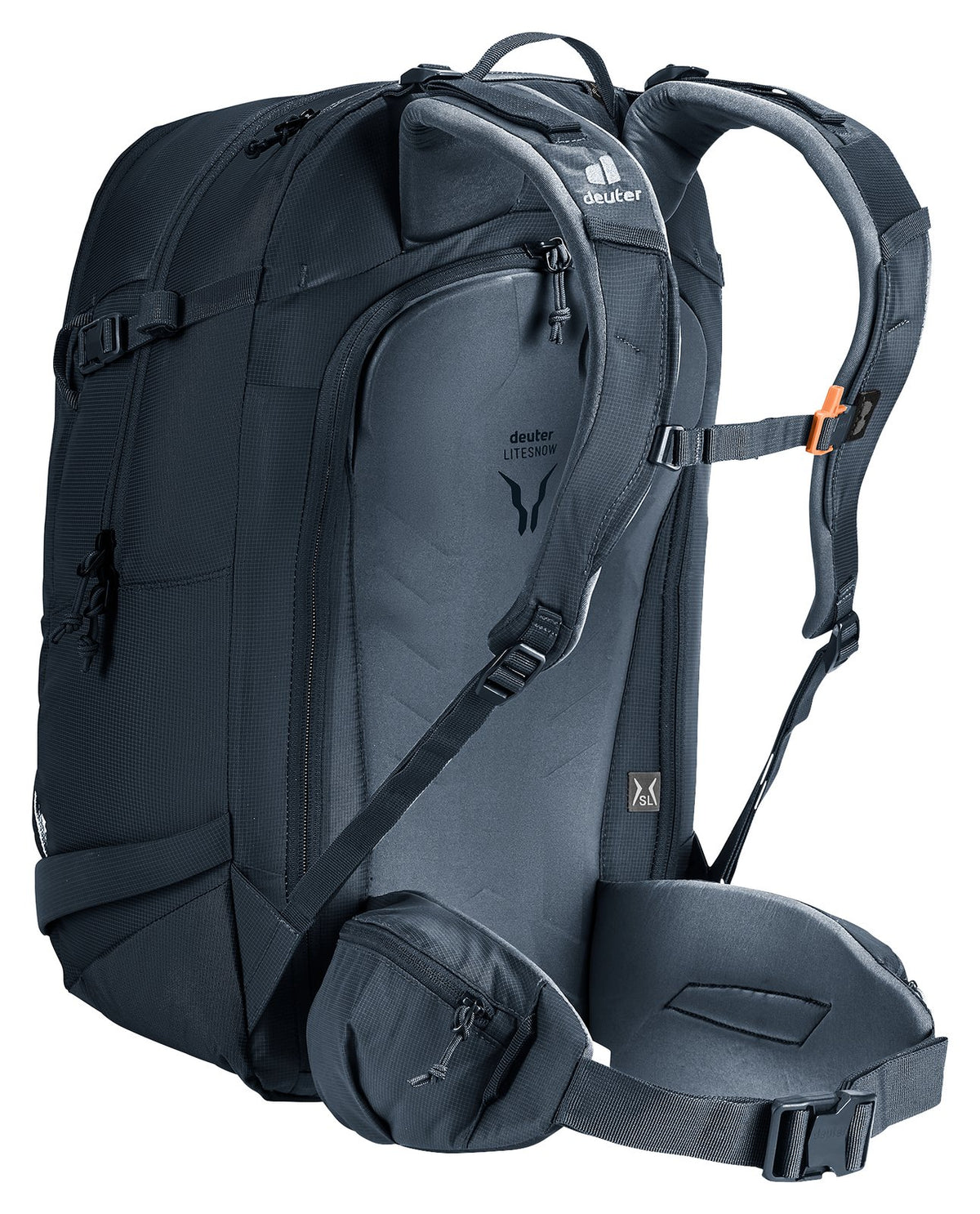 Deuter Freerider 28 SL rear three-quarter view of the harness and stabiliser straps