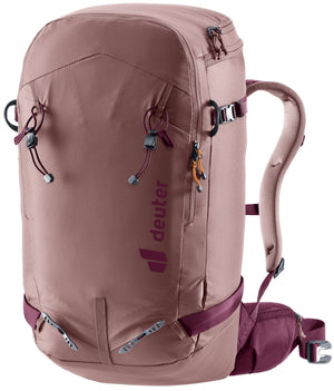 Deuter Freerider Pro 30+10 SL in Ashrose Cassis, dusty pink pack with burgundy hip fins