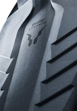 Close-up of the LiteSnow back padding with recessed, snow-shedding channels