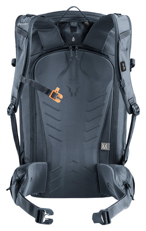 Back of the Deuter Freerider Pro 30+10 SL showing the LiteSnow back padding and hip fins