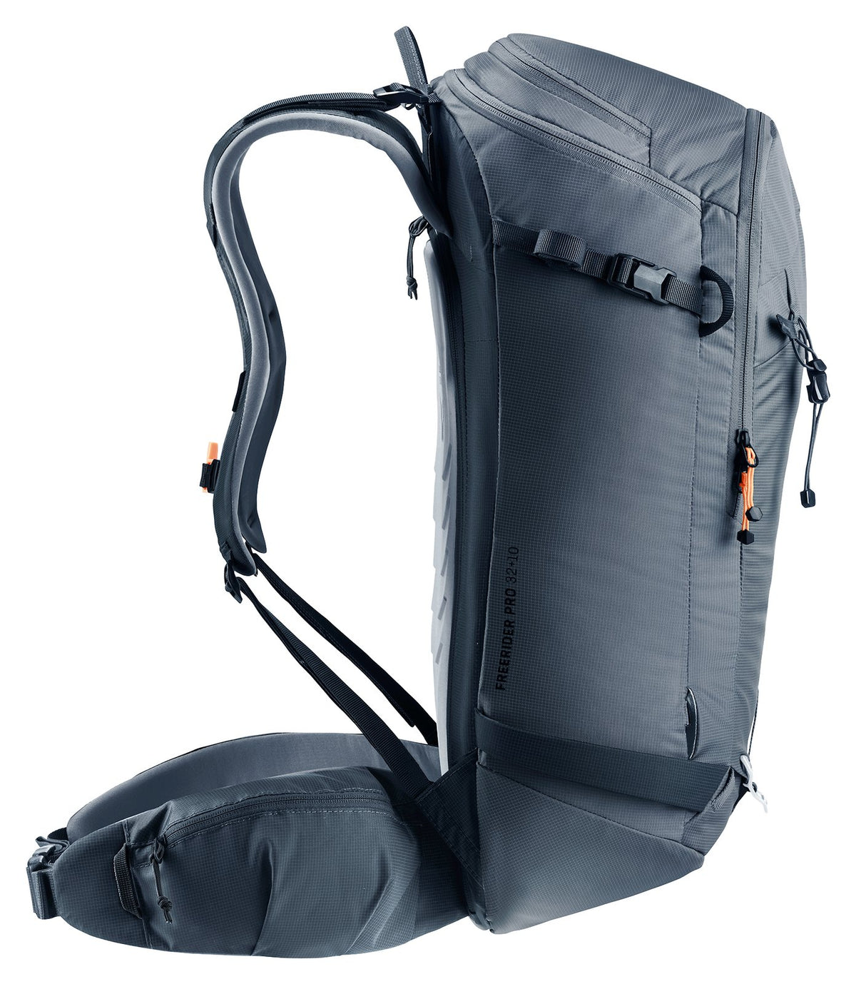 Deuter Freerider Pro 32+10 side profile with shoulder strap and compression straps