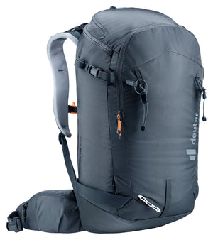 Deuter Freerider Pro 32+10 front three-quarter view showing side straps and hip fin pocket