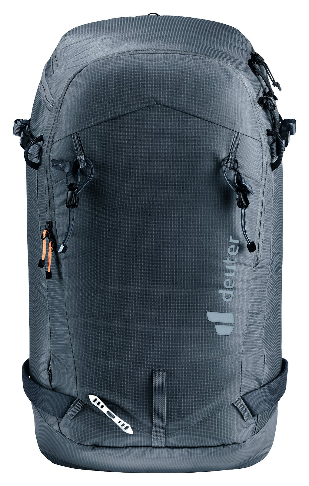Deuter Freerider Pro 32+10 in Black, straight-on front view with ice axe loops