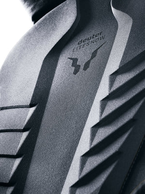 Close-up of the Deuter LiteSnow back panel with recessed snow-shedding foam pads
