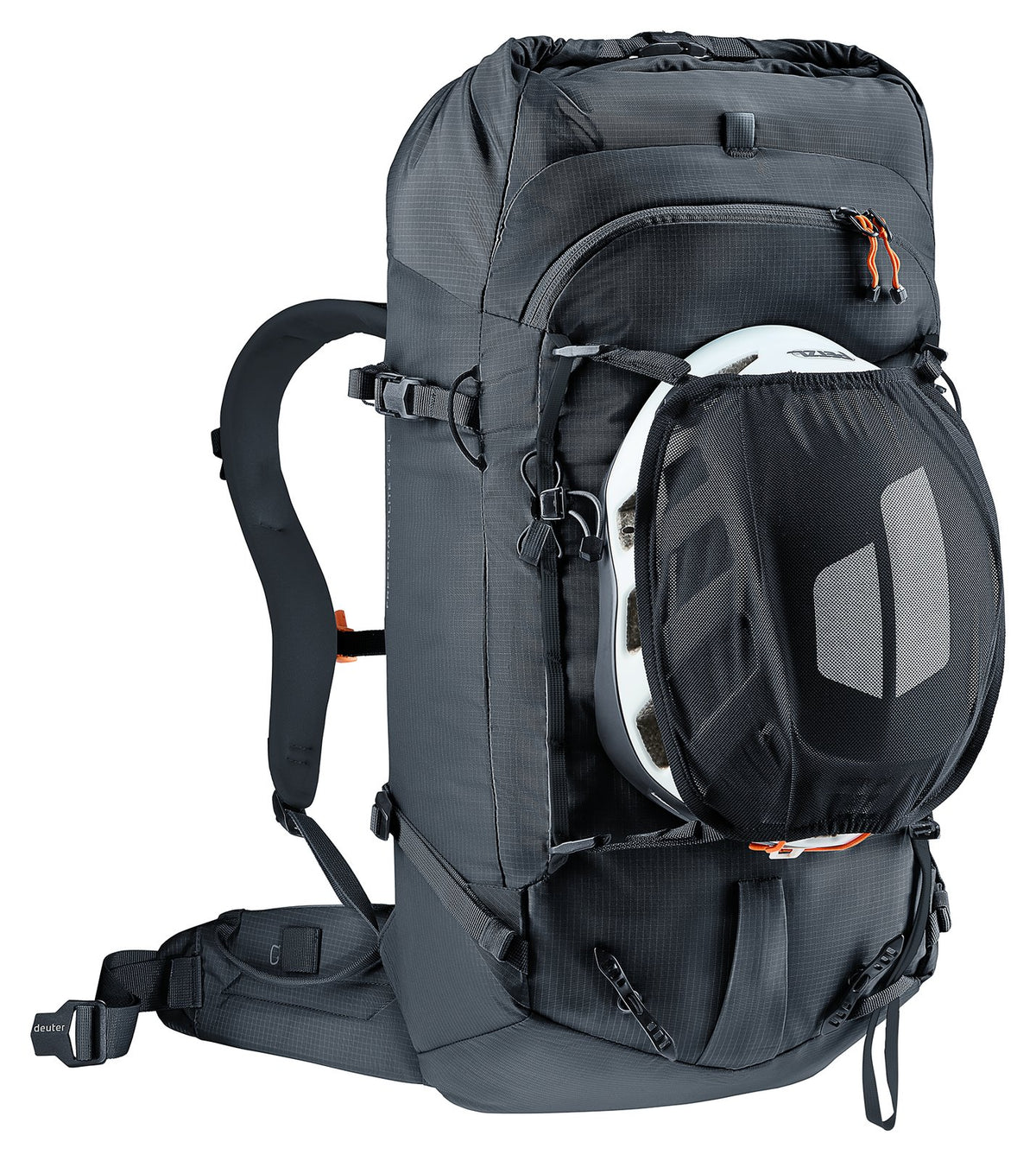 Deuter Freescape Lite 24 SL with a helmet in the detachable mesh helmet holder
