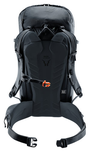 Back of the Deuter Freescape Lite 24 SL showing the LiteSnow back padding and hip fins