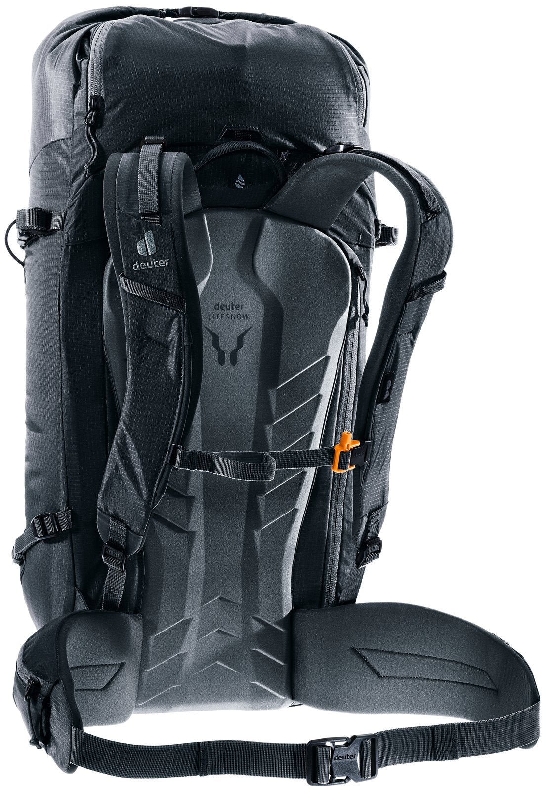 Deuter Freescape Lite 26 rear three-quarter view of the harness and stabiliser straps