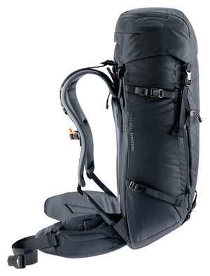 Side profile of the Deuter Freescape Tour 38 SL with compression straps and padded hip fin