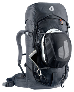 Deuter Freescape Tour 38 SL carrying a ski helmet in the mesh helmet holder