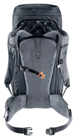 Back of the Deuter Freescape Tour 40 showing the LiteSnow back panel and hip fins