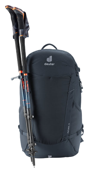 Deuter Futura 23 with trekking poles (not included) on the side pole attachment