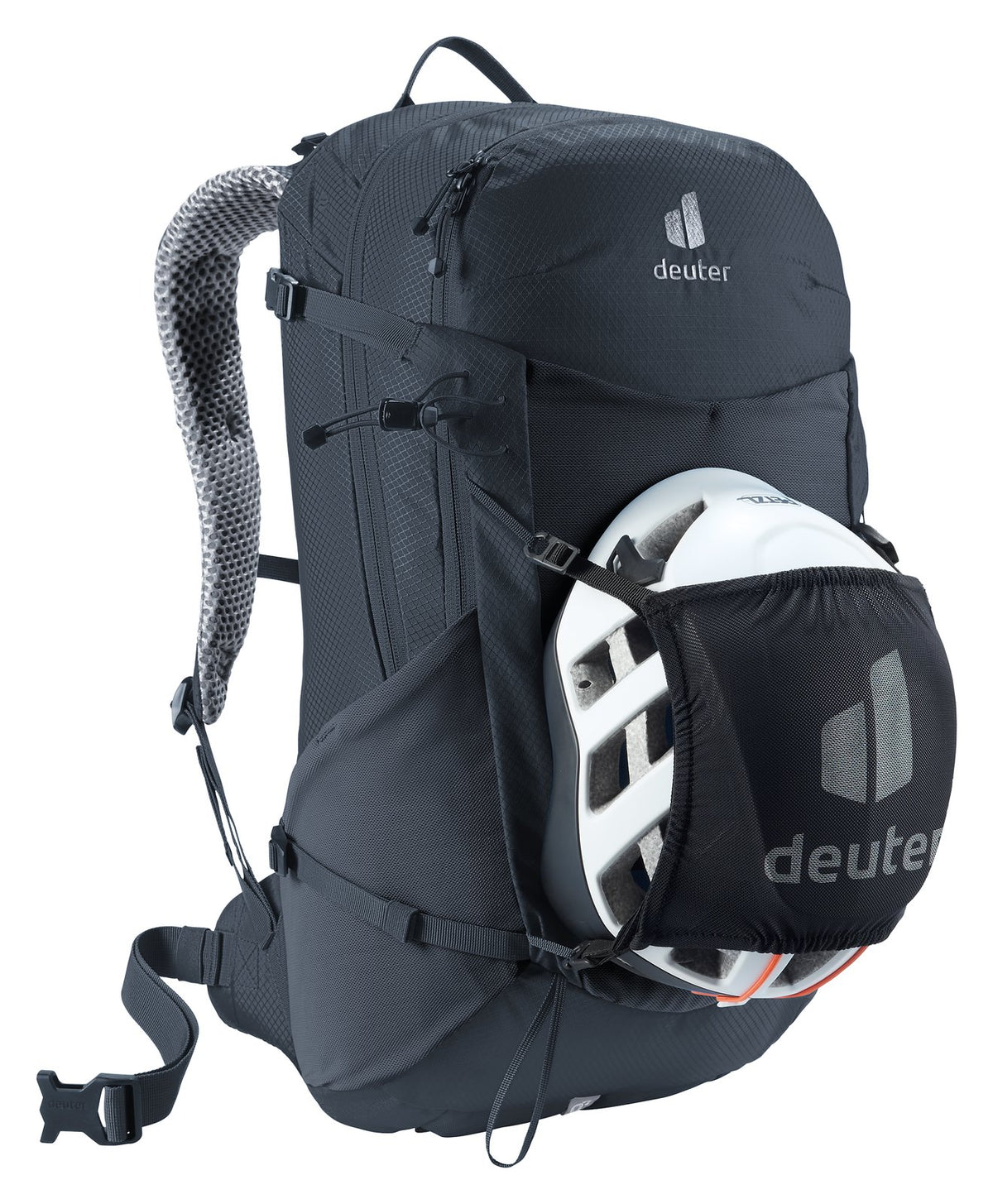 Deuter Futura 23 carrying a helmet in the mesh helmet holder, sold separately