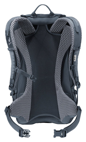 Back of the Deuter Futura 23 showing the Aircomfort mesh panel and hip fins