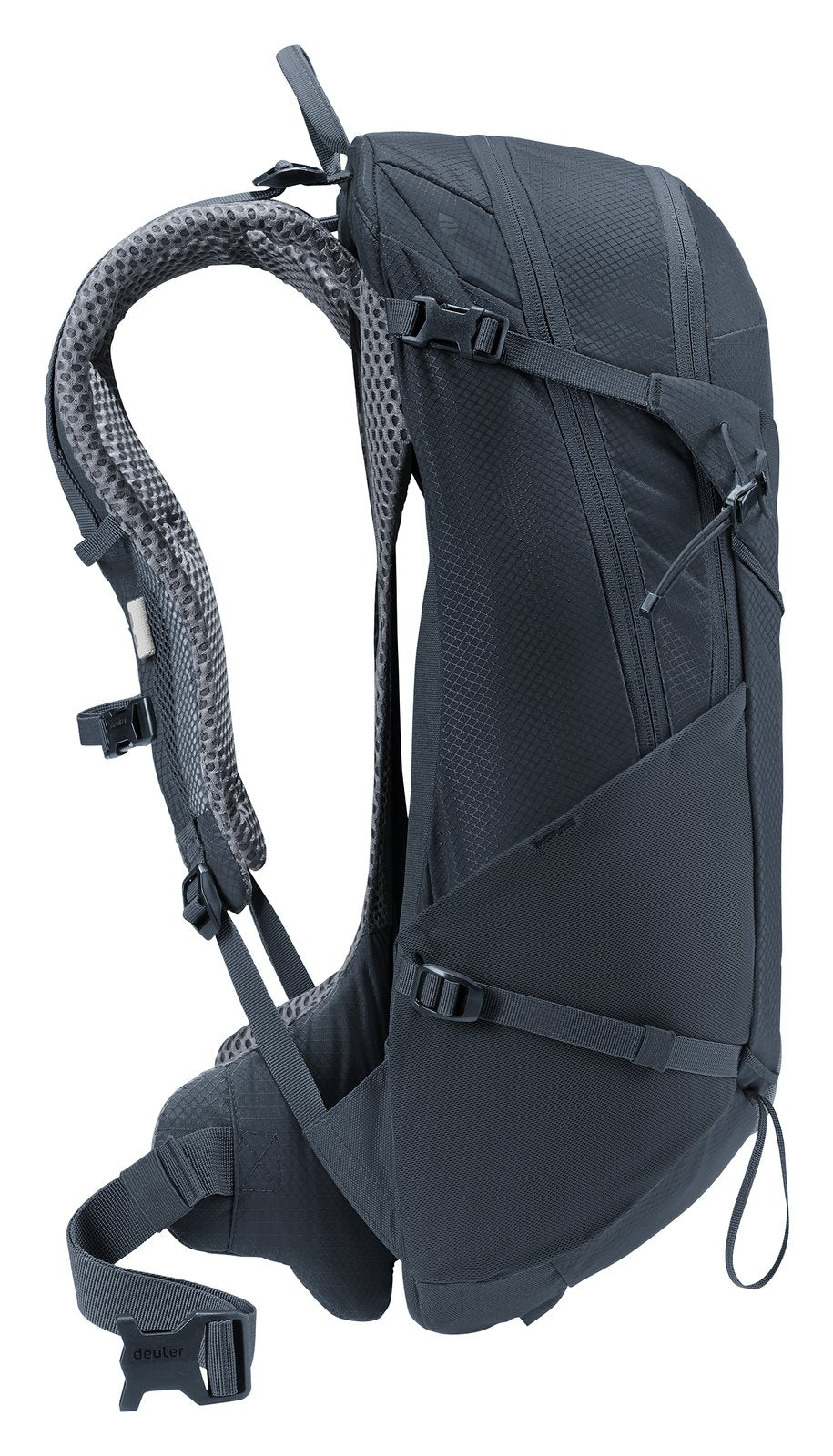 Deuter Futura 23 side profile showing the ventilated gap between pack body and mesh back