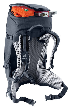 Deuter Futura 24 SL lid pocket open with a first aid kit and sunglasses