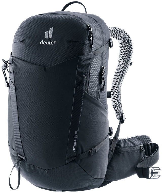 Deuter Futura 25 SL women's hiking backpack in Black, front three-quarter view