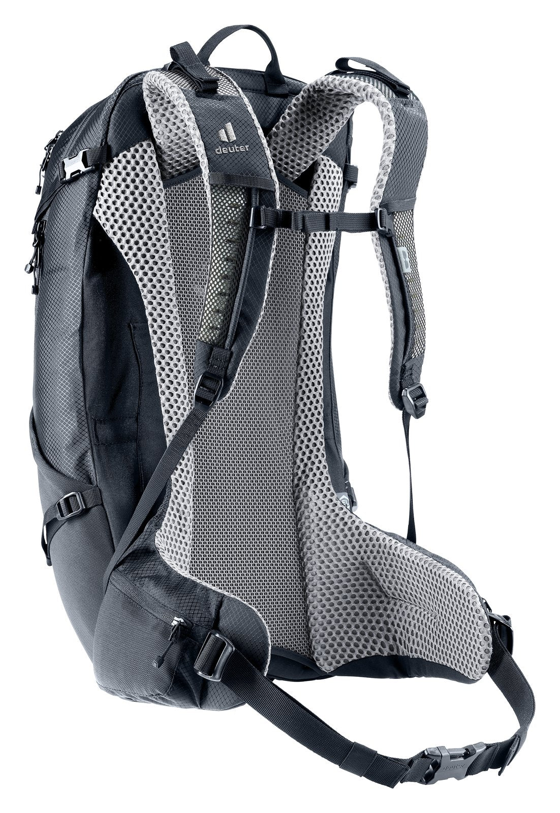 Deuter Futura 29 EL rear three-quarter view of the ActiveFit shoulder straps and sternum strap
