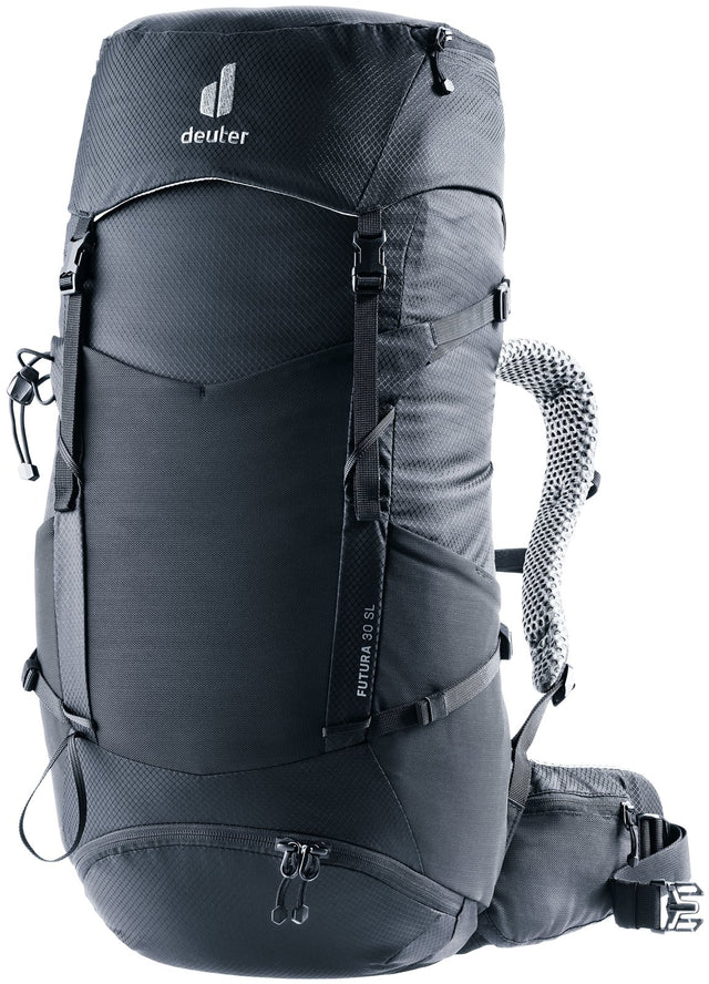 Deuter Futura 30 SL women's hiking backpack in Black, front three-quarter view