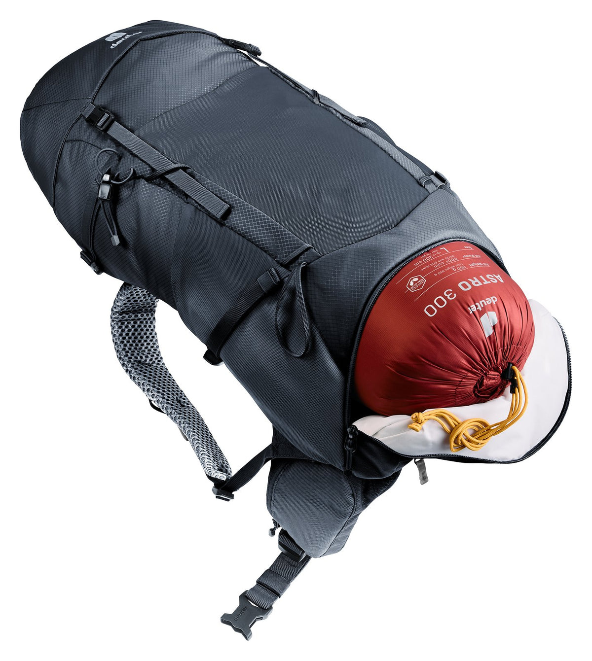 Deuter Futura 30 SL bottom compartment open with a sleeping bag inside