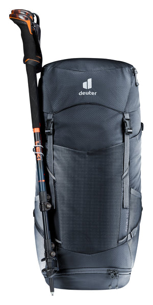 Deuter Futura 30 SL with a trekking pole stowed on the side attachment