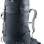 Deuter Futura 32 hiking backpack in Black, front three-quarter view with lid and mesh front pocket