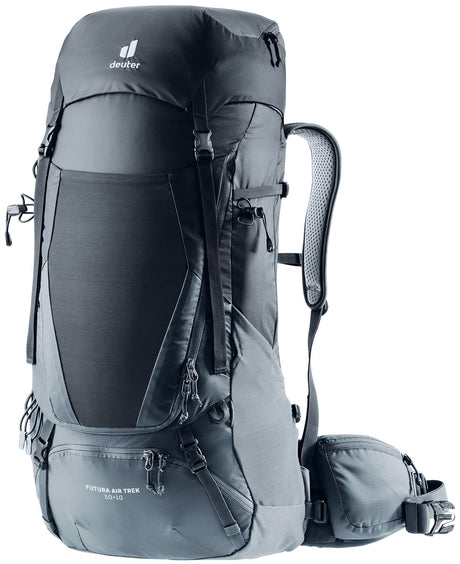 Deuter Futura Air Trek 50+10 in Black Graphite, front three-quarter view