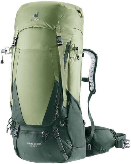 Deuter Futura Air Trek 55+10 SL in Grove Ivy, light green and dark green front three-quarter view