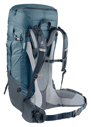 Deuter Futura Air Trek 60+10 rear three-quarter view of the harness and stabiliser straps
