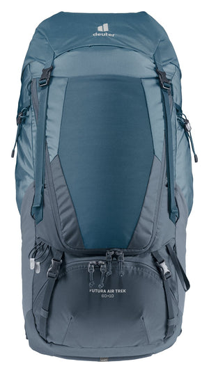 Deuter Futura Air Trek 60+10 in Atlantic Ink, straight-on front view with front stuff pocket