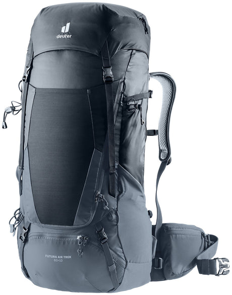 Deuter Futura Air Trek 60+10 in Black Graphite, front three-quarter view