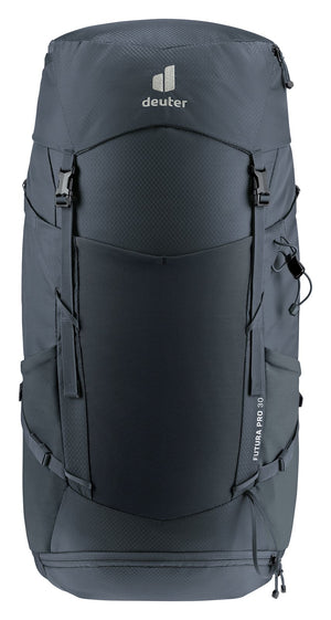 Deuter Futura Pro 30 SL in Black, straight-on front view of the mesh front pocket