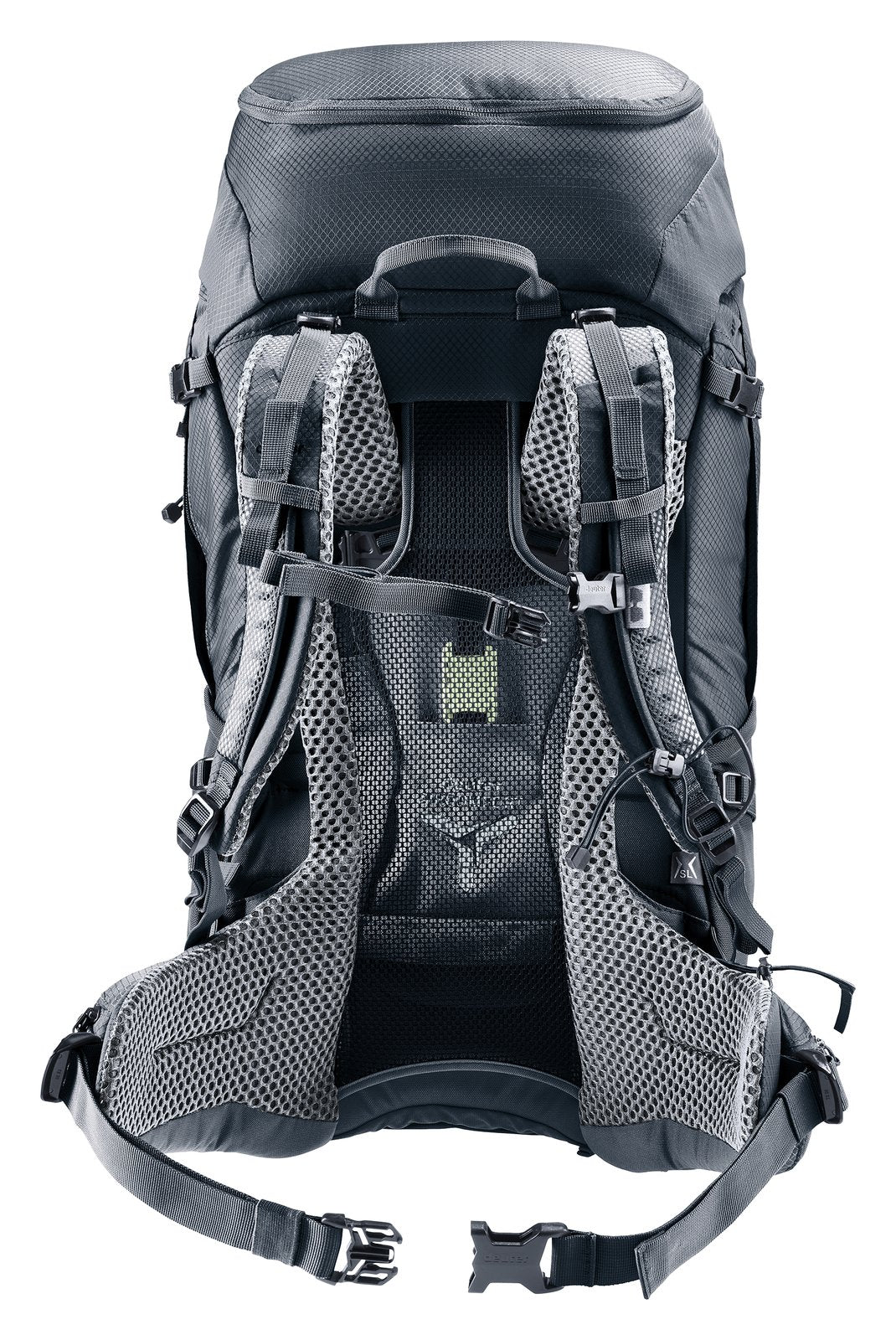Back of the Deuter Futura Pro 38 SL showing the VariClick adjuster and mesh back