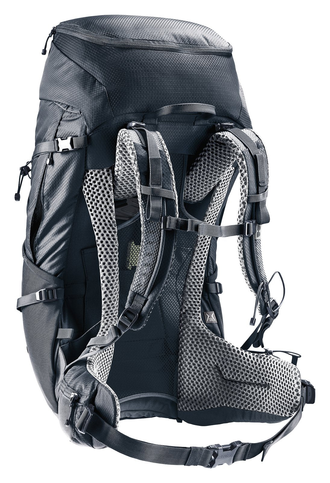 Deuter Futura Pro 38 SL rear three-quarter view of the harness and hip belt