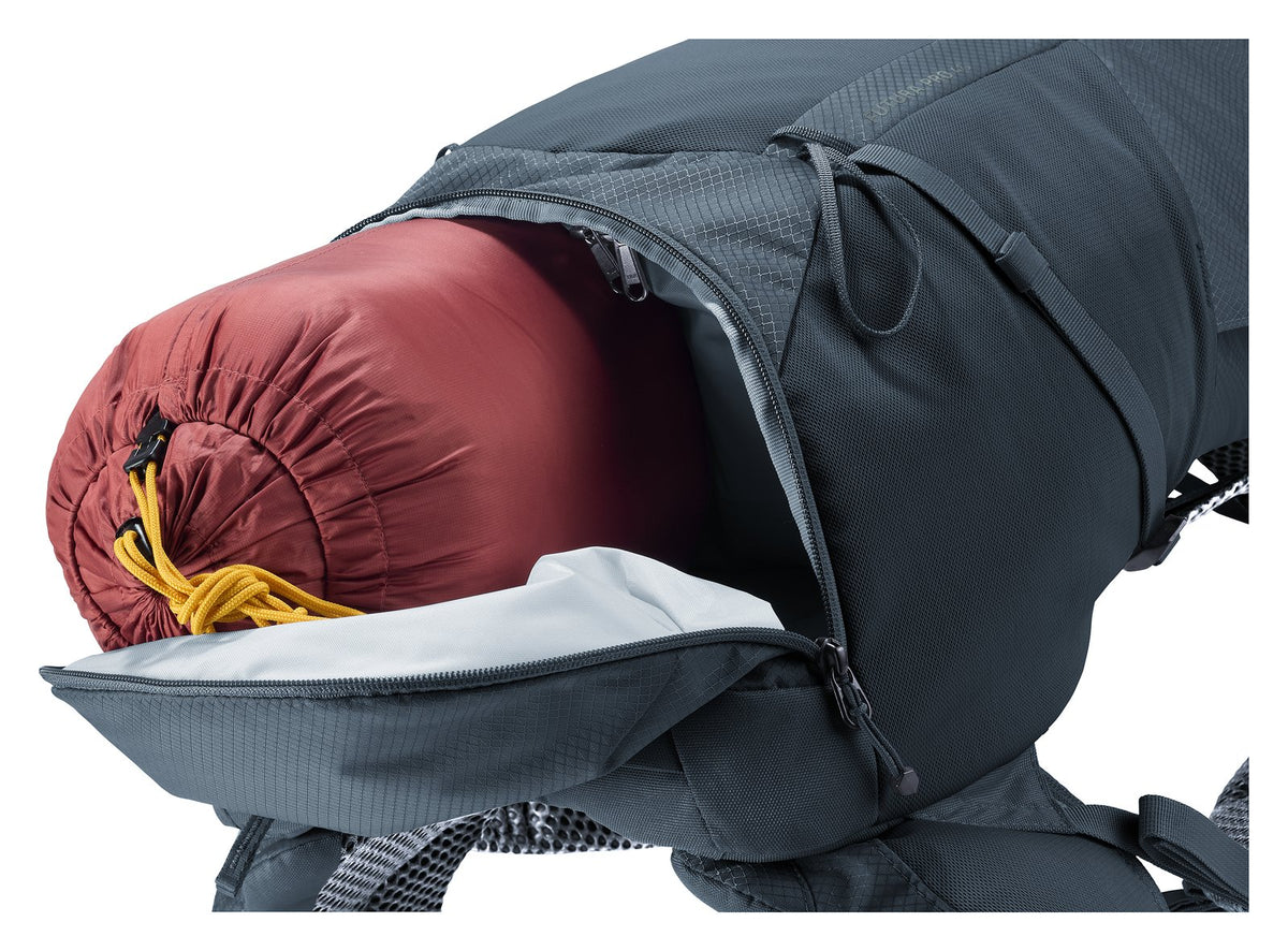 Sleeping bag going into the separate bottom compartment of the Deuter Futura Pro 40
