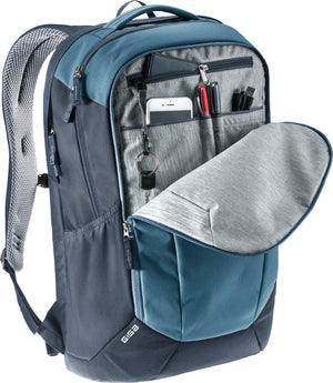 Deuter Giga front organiser open with pens, phone and keys on the key clip