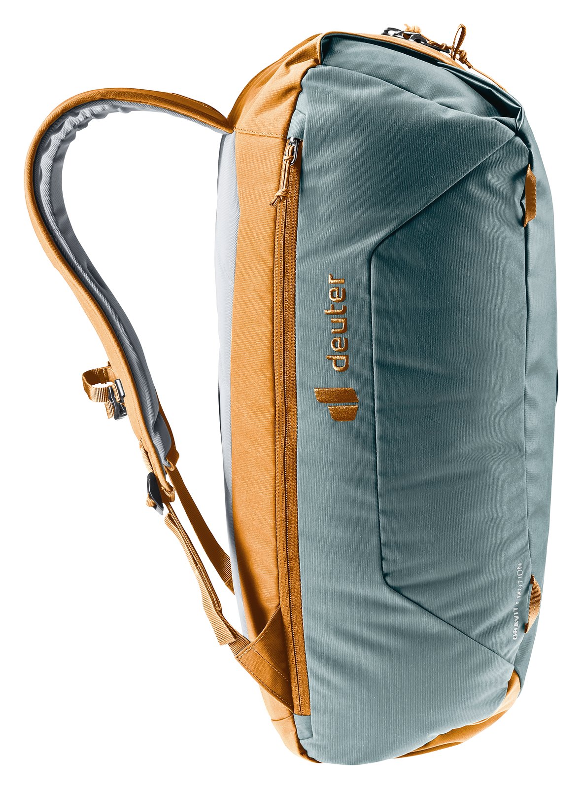 Deuter Gravity Motion side profile with cinnamon shoulder straps
