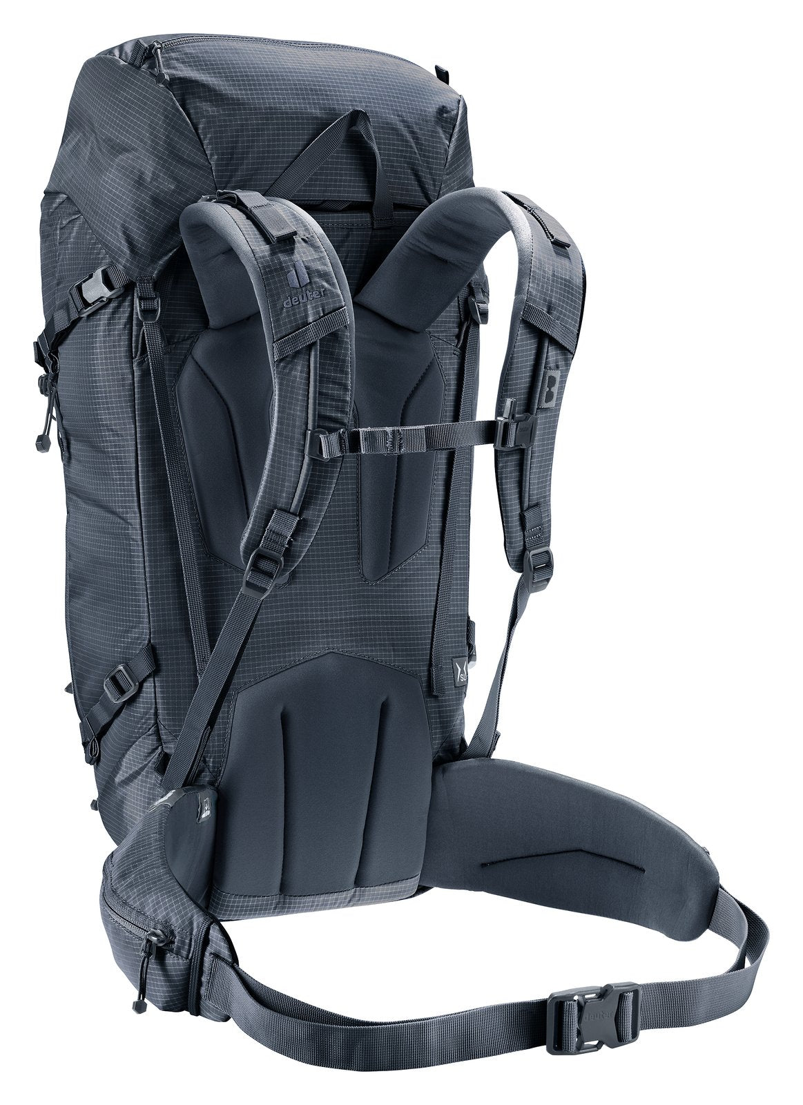 Deuter Guide 32+6 SL rear three-quarter view of the harness and hip belt