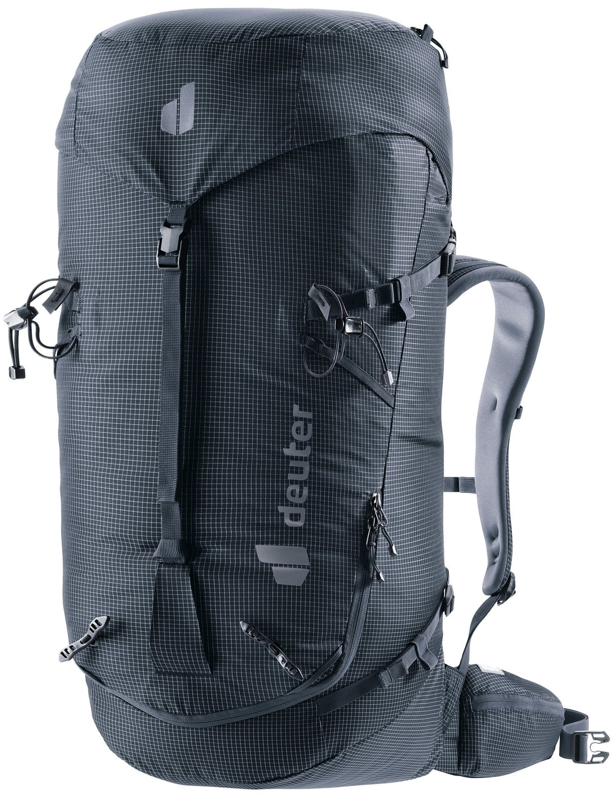 Deuter Guide 44+6 alpine backpack in Black, front three-quarter view