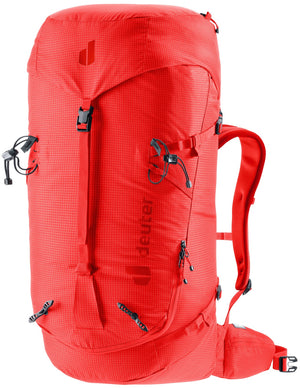 Deuter Guide 44+6 in Poppy Crimson, bright red front three-quarter view