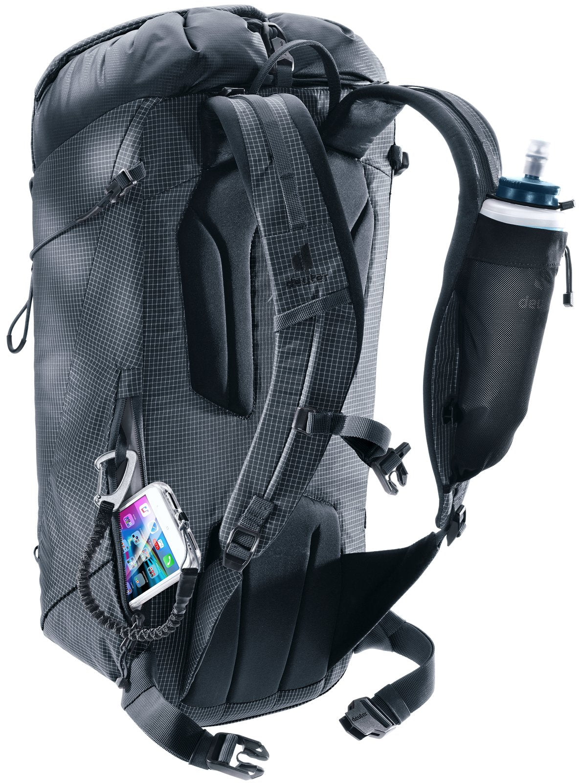 Deuter Guide Lite 24 with a phone in the shoulder strap cell phone pocket