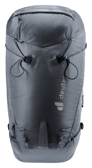 Deuter Guide Lite 30 in Black, straight-on front view with ice axe loops