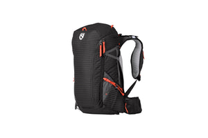 Nemo Persist men's pack in Black with orange accents, three-quarter view