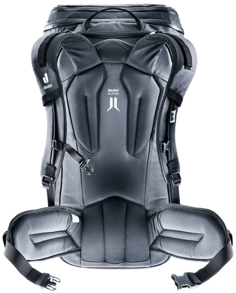 Back of the Deuter Jaypack Pro 34+14 showing the Alpine back padding and hip fins