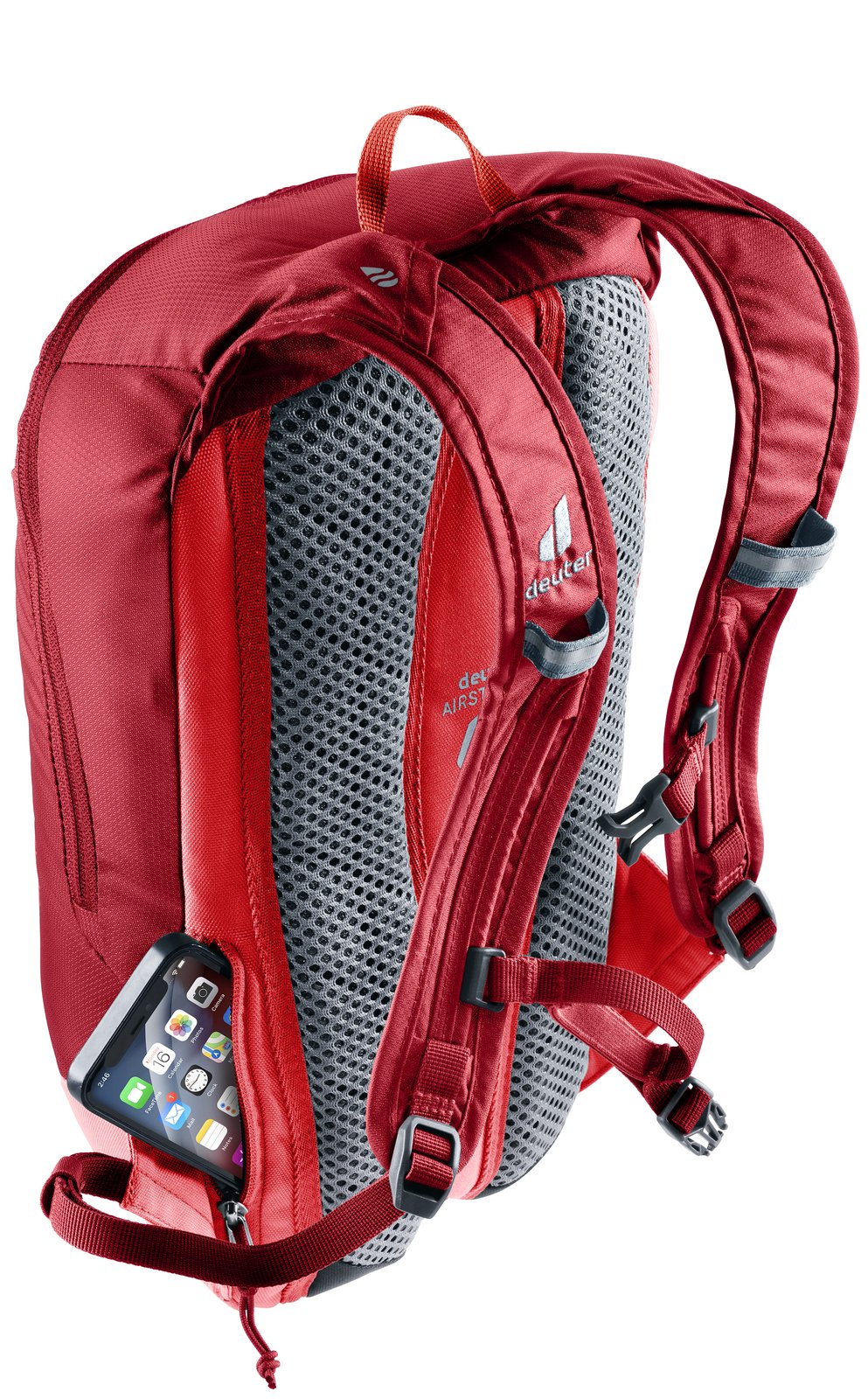Deuter Junior Bike with a phone in the side smartphone pocket against the back