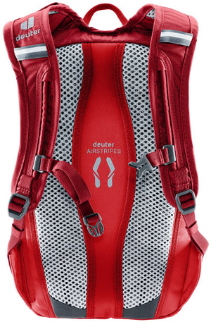 Back of the Deuter Junior Bike showing the Airstripes padding and reflective strap details